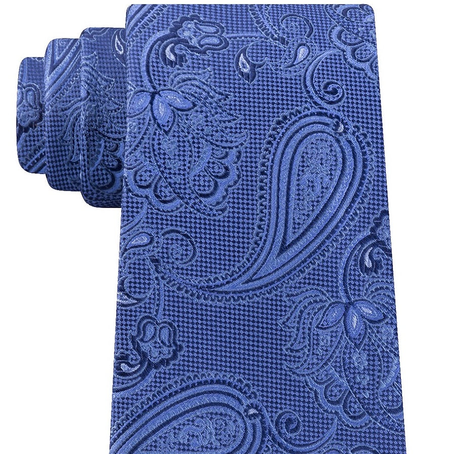 Gravata de seda com estampa paisley azul masculina Michael Kors, tamanho regular, azul-marinho