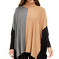 Alfani Suéter Poncho Feminino Gola Alta Colorblock Marrom Tamanho Grande