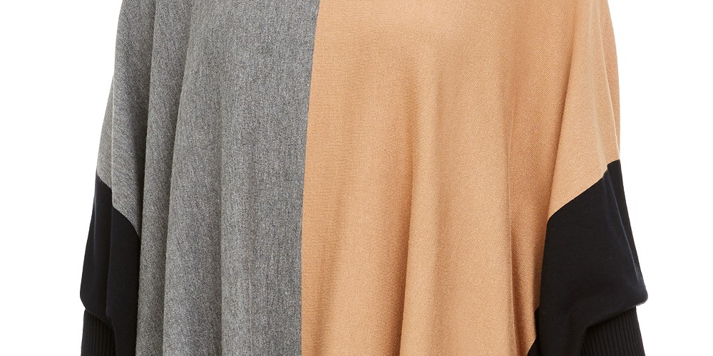 Alfani Suéter Poncho Feminino Gola Alta Colorblock Marrom Tamanho Grande