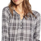 Blusa xadrez popover Lucky Women's Brand Jessica, preta, tamanho médio