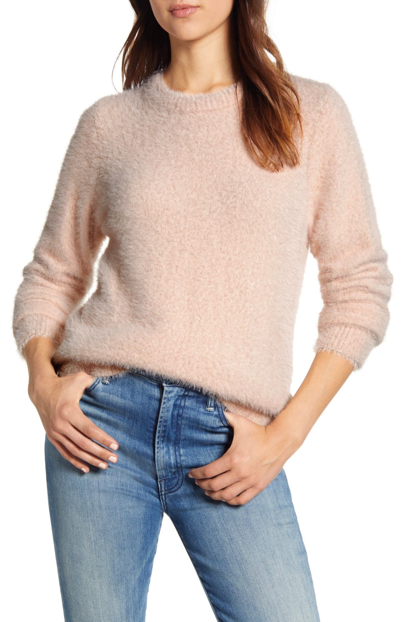 Suéter feminino Lucky Brand Eyelash com gola redonda, rosa, tamanho médio