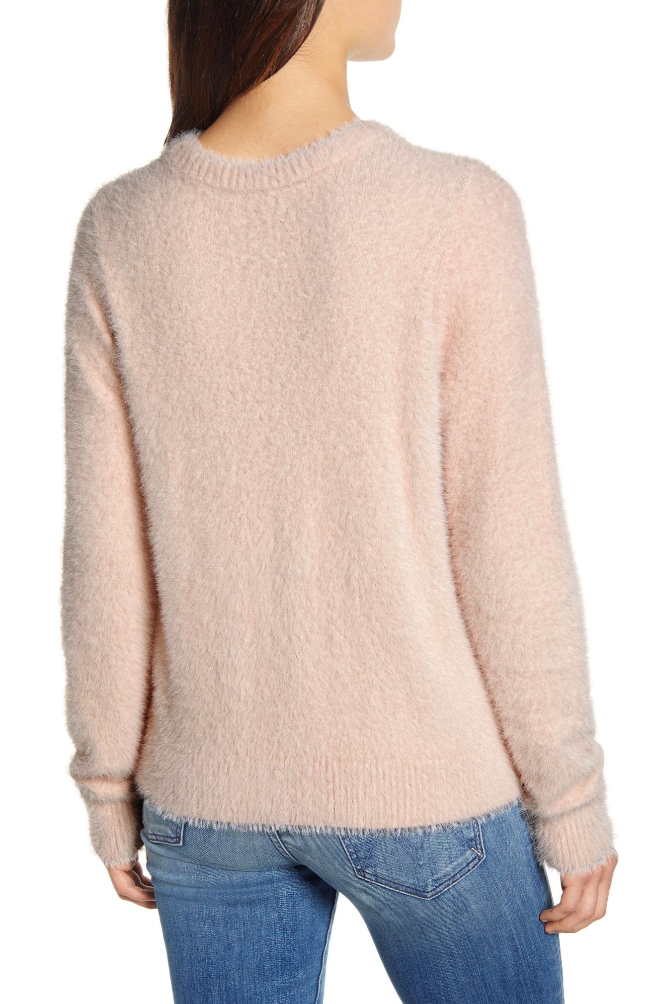 Suéter feminino Lucky Brand Eyelash com gola redonda, rosa, tamanho médio