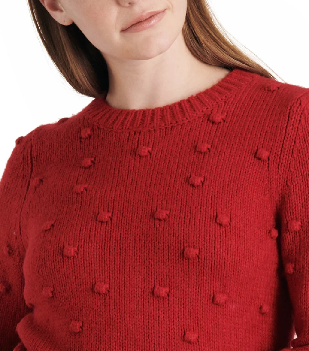 Suéter feminino Lucky Brand com gola redonda e ponto pompom, mistura de algodão, vermelho, tamanho P