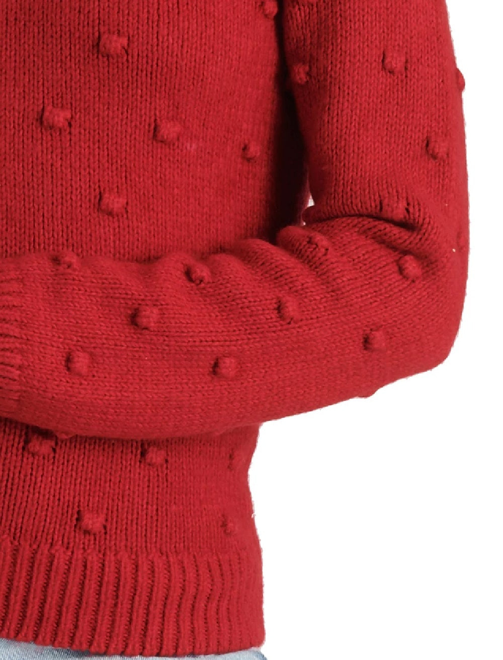 Suéter feminino Lucky Brand com gola redonda e ponto pompom, mistura de algodão, vermelho, tamanho P