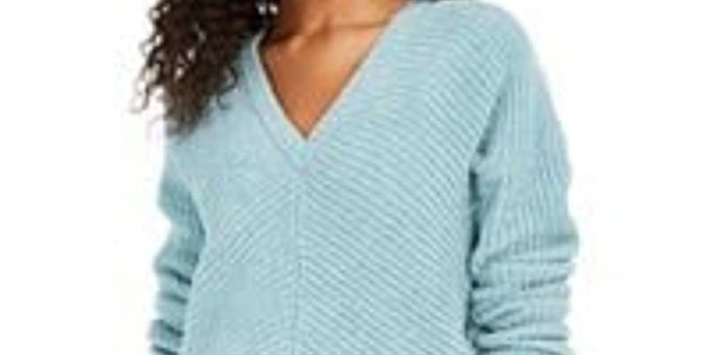 Suéter feminino Lucky Brand Chevron canelado em chenille azul tamanho pequeno