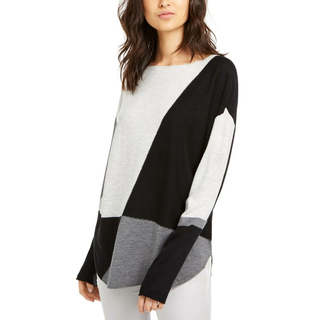 Suéter feminino Petite Colorblocked da INC International Concepts, cinza, tamanho grande