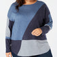 Suéter feminino plus size de manga comprida, alto e baixo, azul marinho, tamanho 0X da INC International Concepts