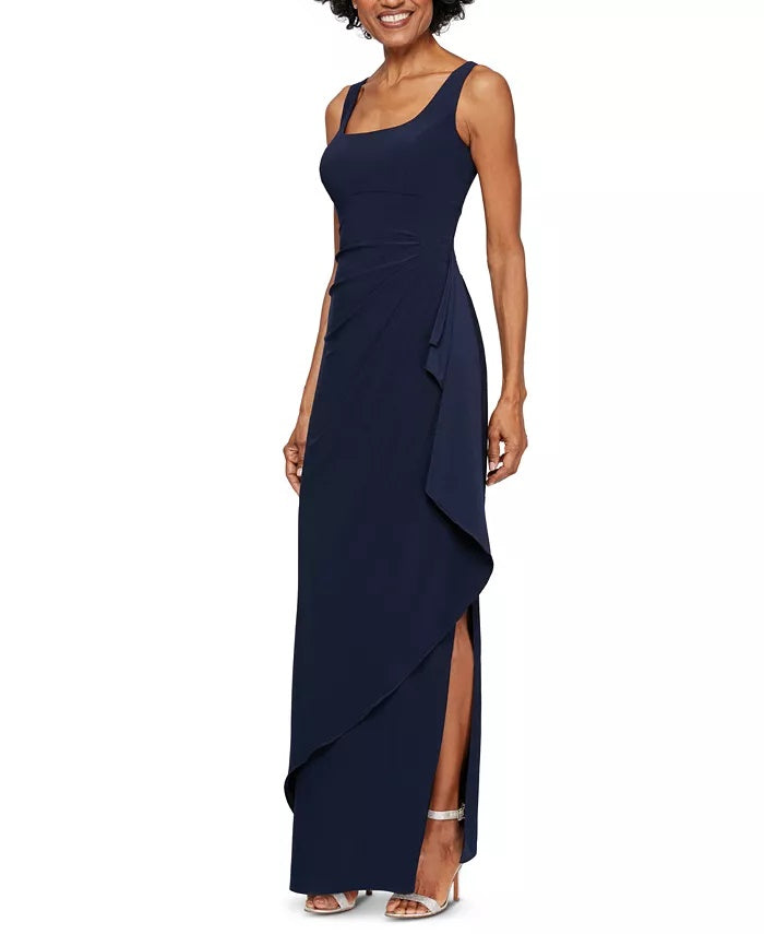 Vestido feminino Alex Evenings com babados e bolero, azul-marinho, tamanho 6