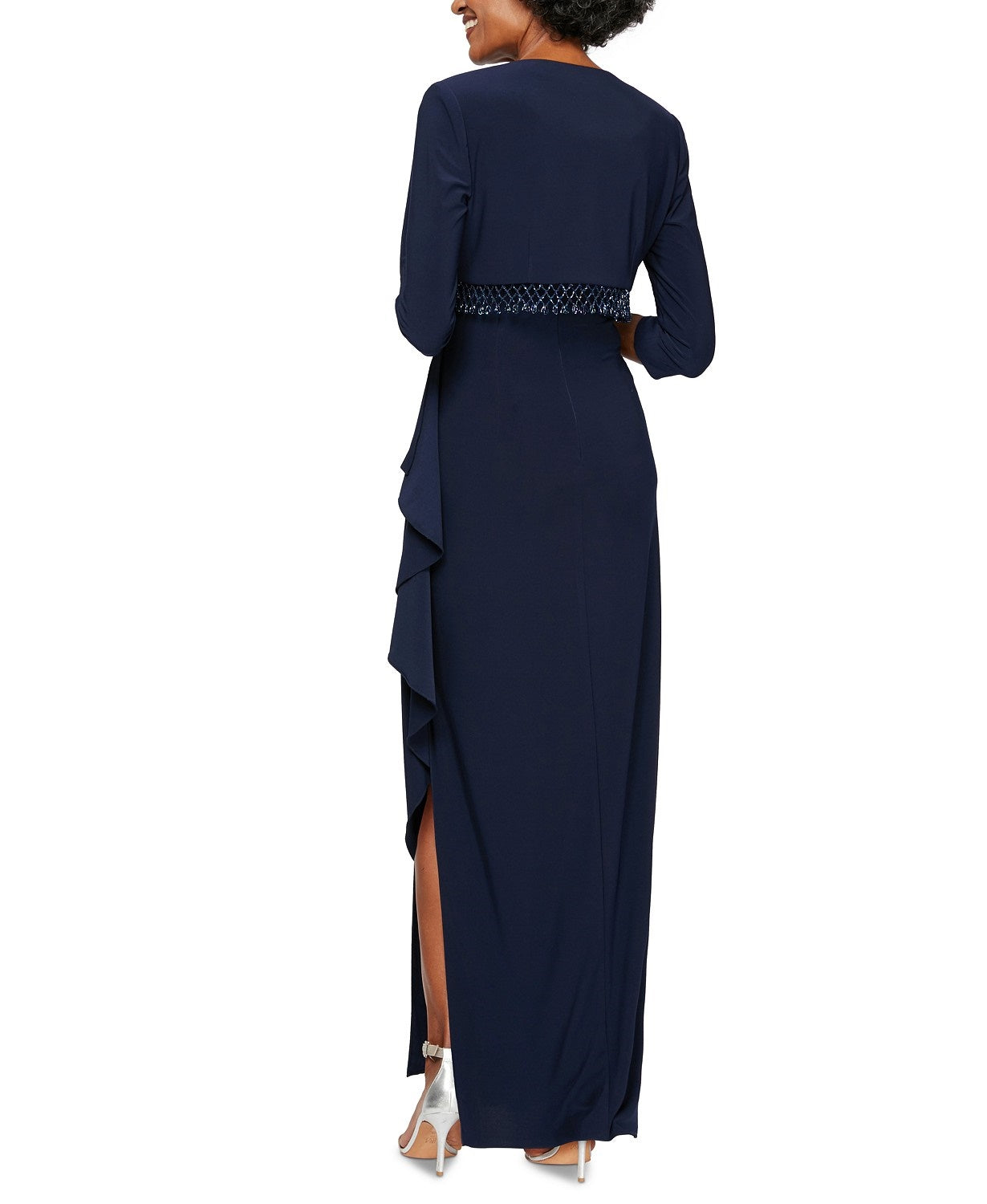 Vestido feminino Alex Evenings com babados e bolero, azul-marinho, tamanho 6