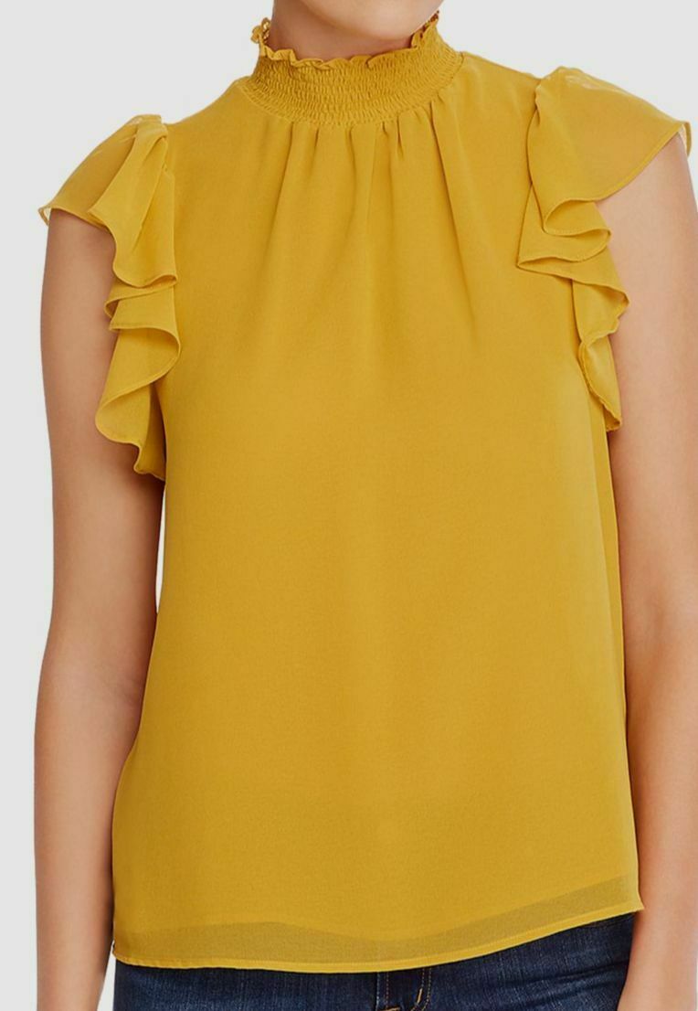 1.STATE Blusa feminina lisa com mangas esvoaçantes, amarela