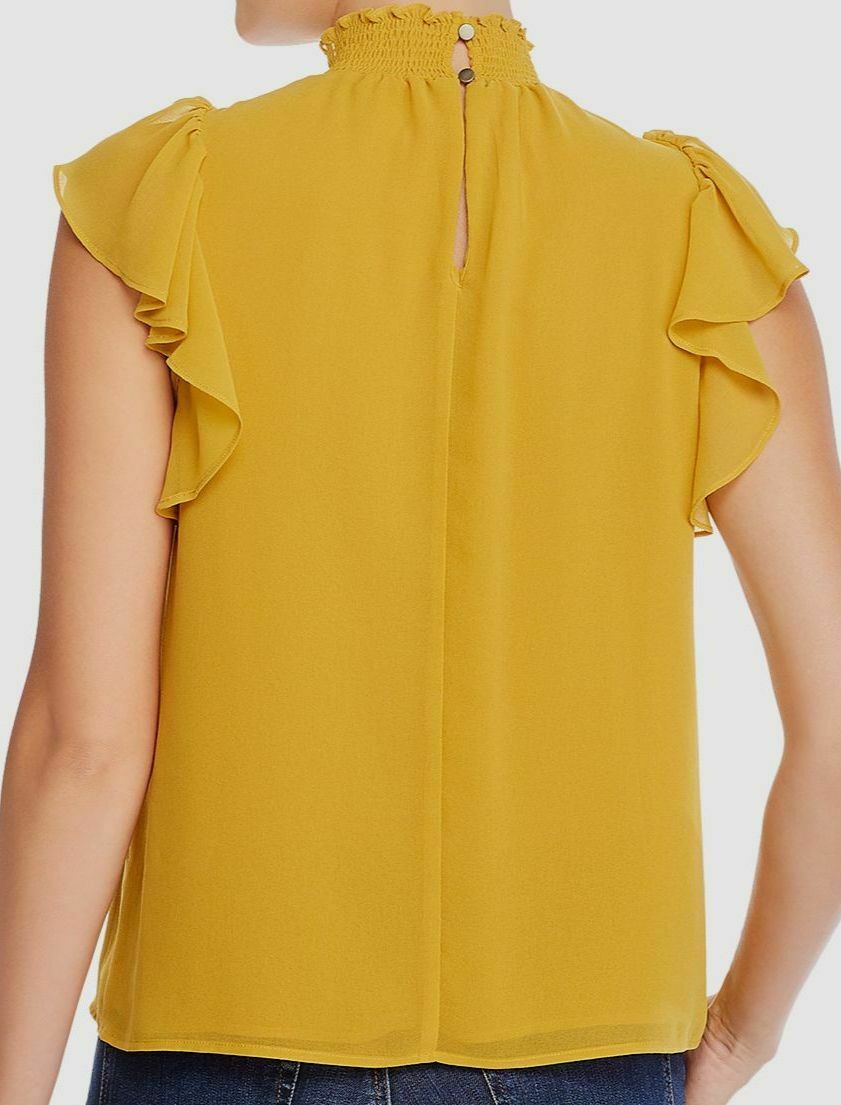 1.STATE Blusa feminina lisa com mangas esvoaçantes, amarela