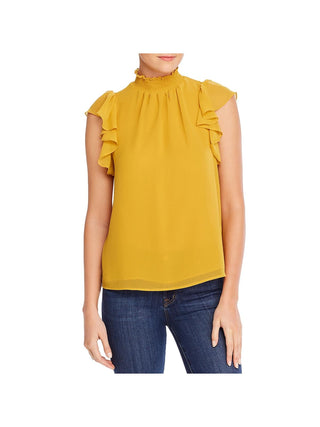 1.STATE Women's Flutter Sleeve Solid Top Yellow