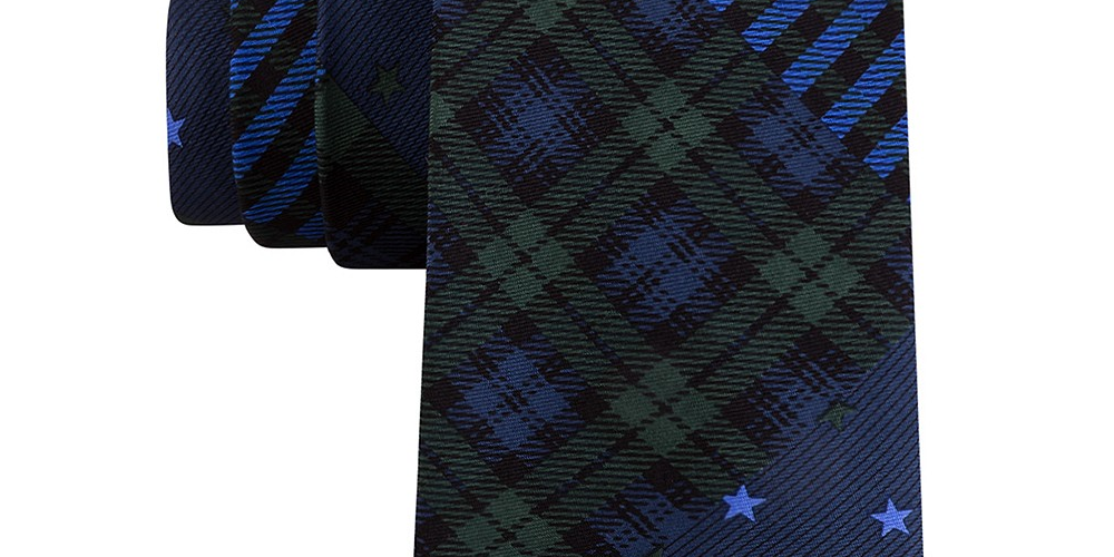 Gravata grande xadrez multi-estrelas masculina Tommy Hilfiger verde tamanho regular
