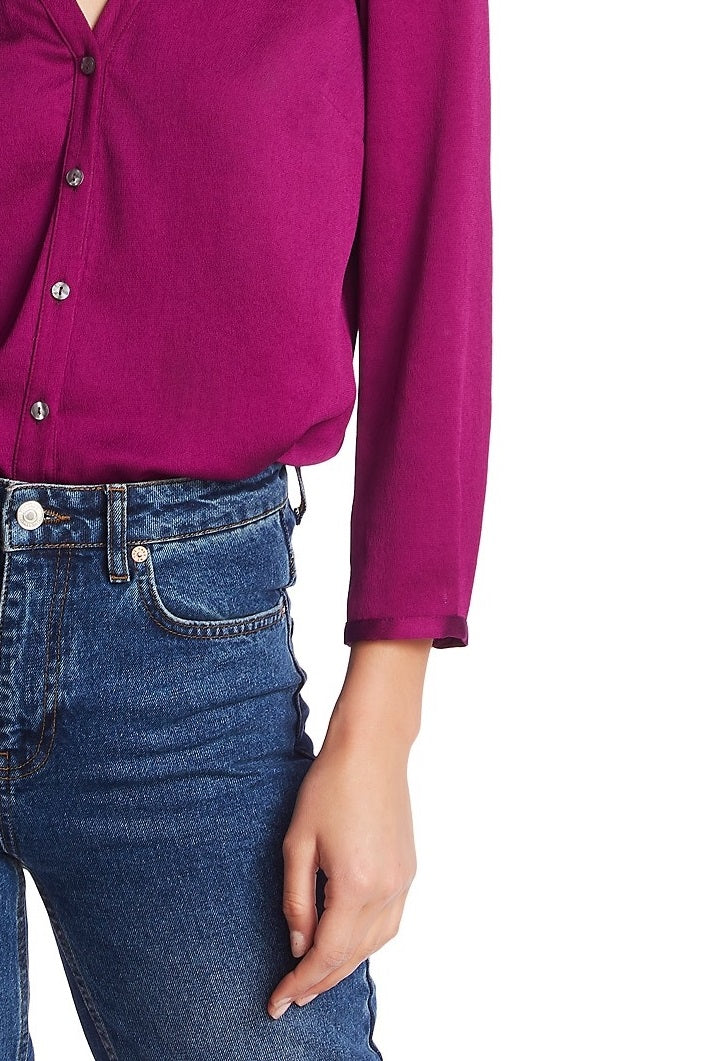 1.STATE Blusa feminina com decote em V, roxa