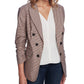 1.STATE Blazer feminino com manga franzida e minixadrez marrom