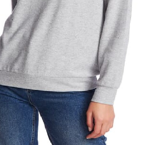 1.STATE Suéter feminino com detalhe de cristal e ombro caído, cinza