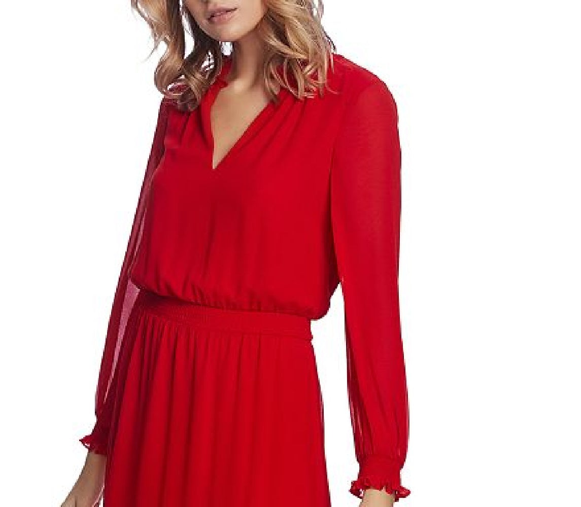 1.STATE Vestido Feminino Smocked High-Low Vermelho