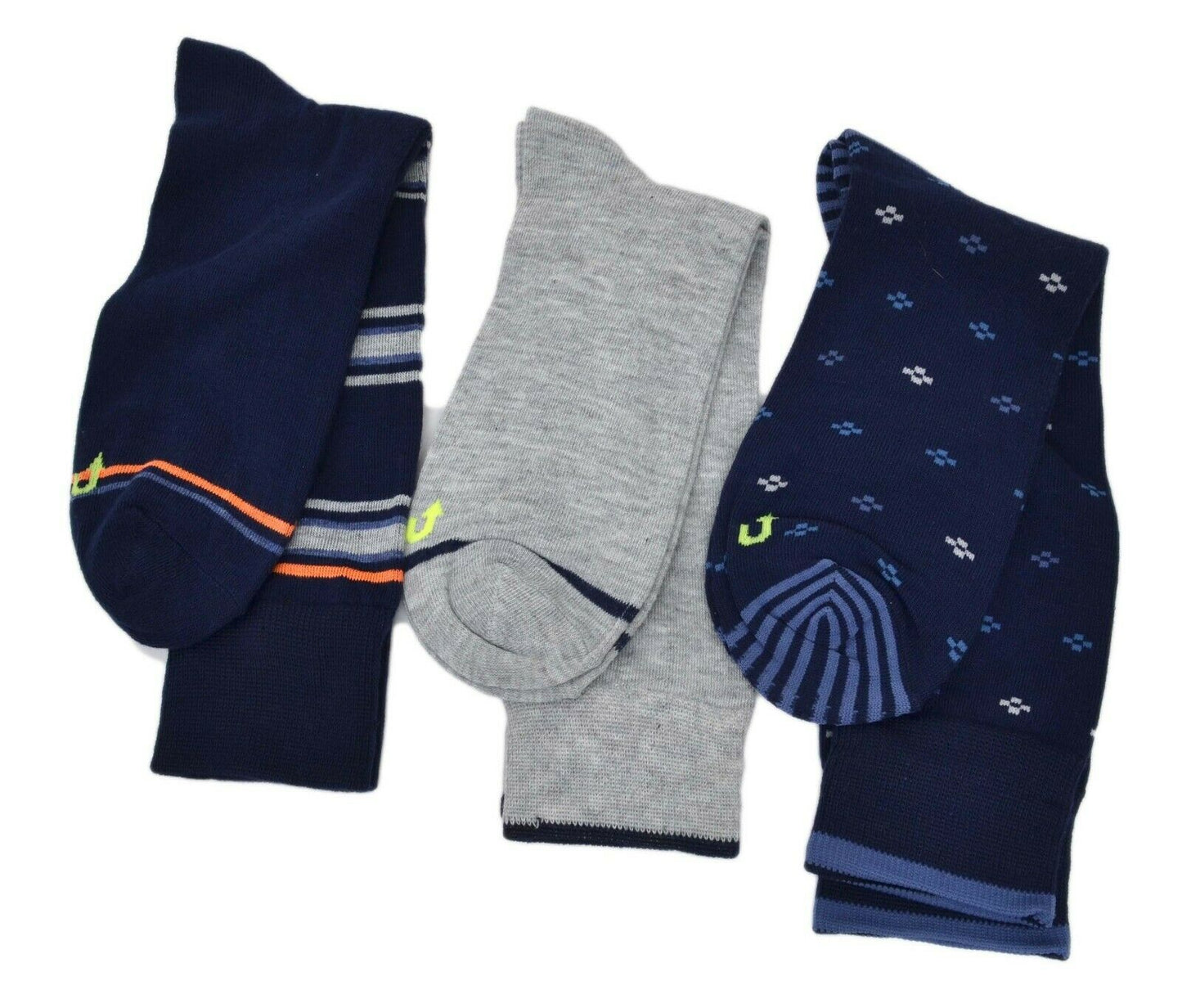 Meias sociais estampadas masculinas Perry Ellis, pacote com 3, cinza-marinho, tamanho 7 a 12