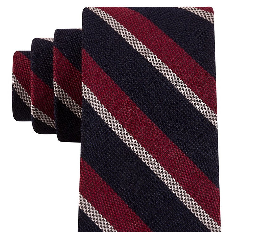 Gravata listrada texturizada fina masculina Tommy Hilfiger vermelha tamanho regular