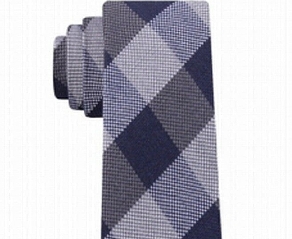 Gravata xadrez texturizada fina masculina Tommy Hilfiger cinza tamanho regular