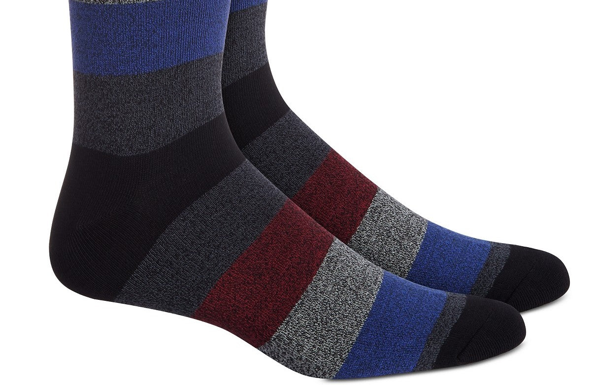 Meias Perry Ellis Rugby-Stripe Masculinas Pretas Tamanho Regular