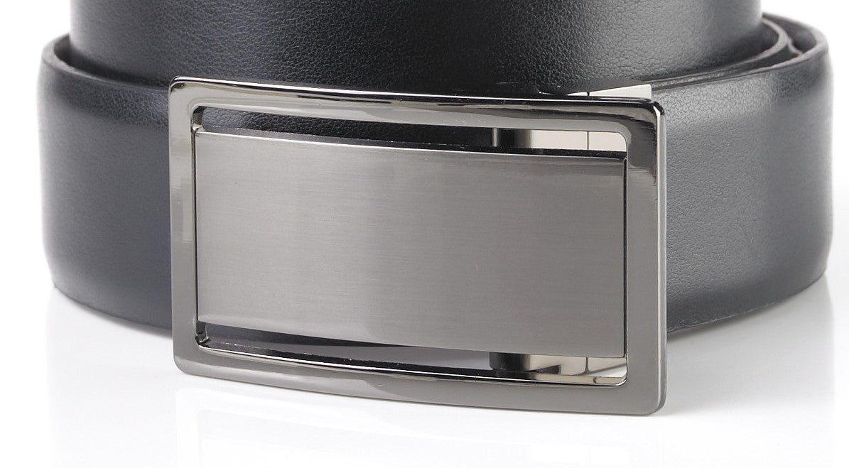 Cinto Alfani Masculino em Couro Gunmetal com Fivela e Placa, Preto, Tamanho 34 Regular