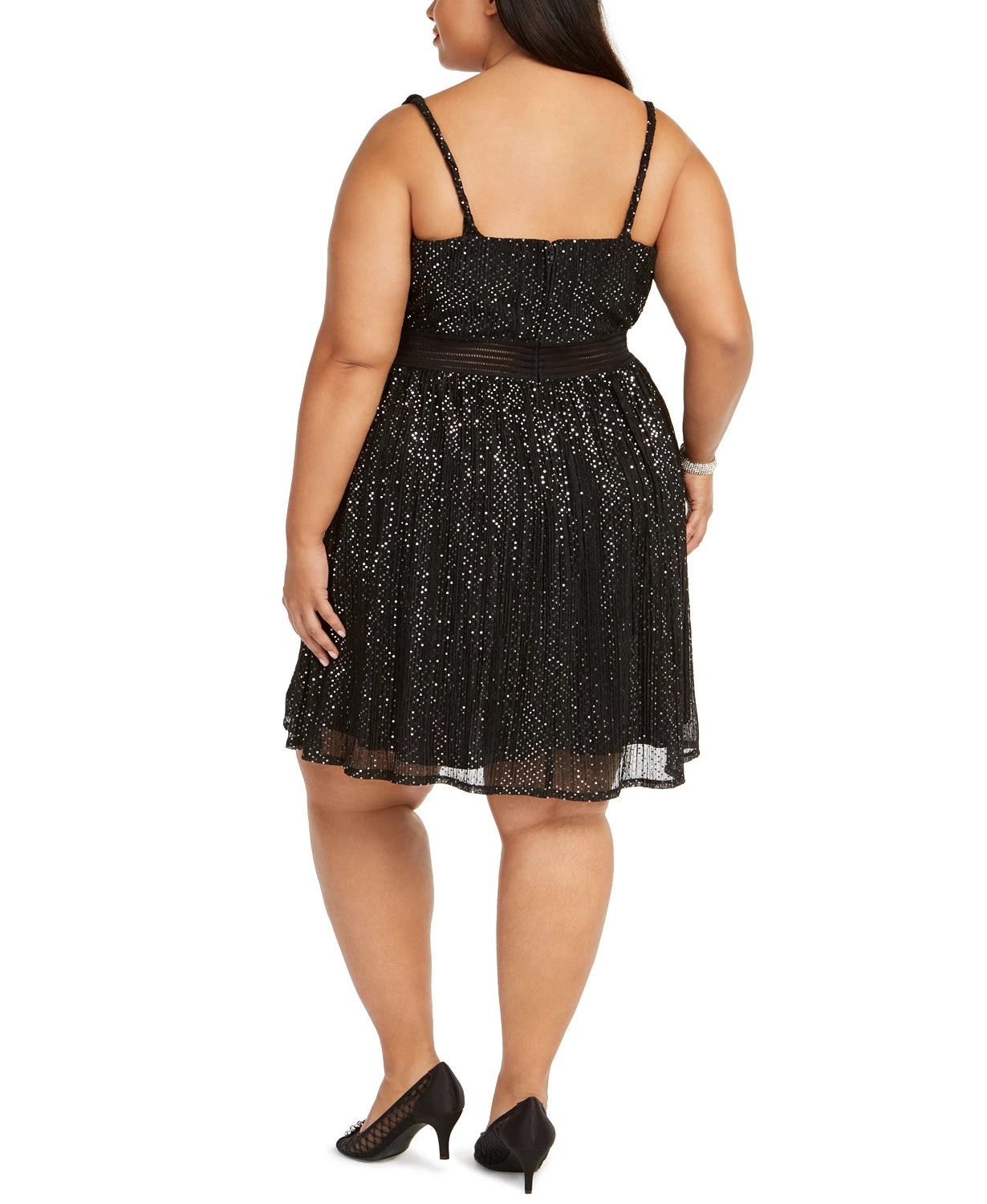 Vestido feminino plus size da City Studios, corte metálico e flare, tamanho 22W, prateado