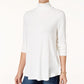 JM Collection Blusa feminina de malha com manga comprida e gola alta, cor marfim, branca, tamanho médio