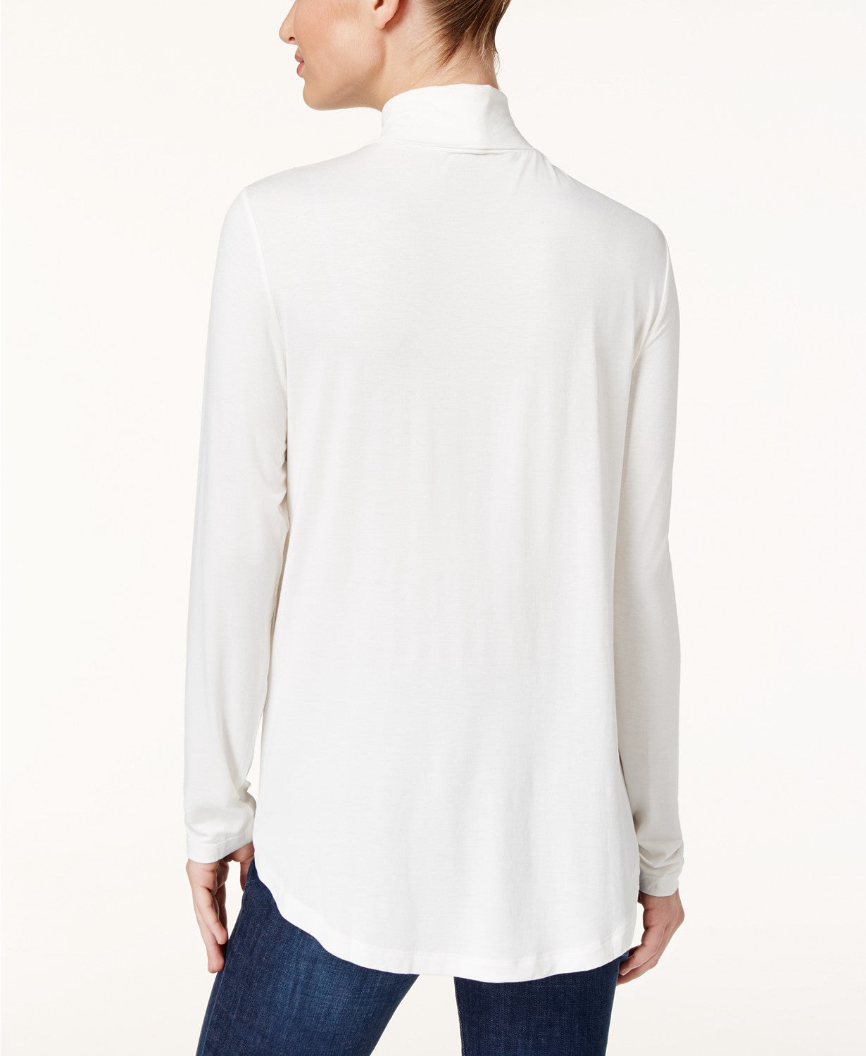 JM Collection Blusa feminina de malha com manga comprida e gola alta, cor marfim, branca, tamanho médio