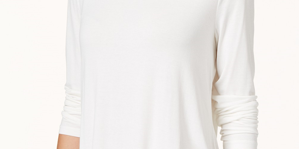 JM Collection Blusa feminina de malha com manga comprida e gola alta, cor marfim, branca, tamanho médio