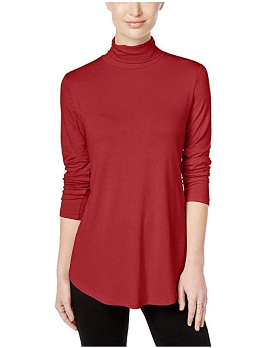 JM Collection Blusa feminina de gola alta vermelha tamanho médio