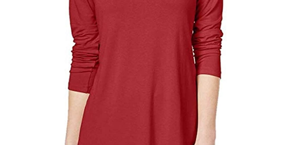 JM Collection Blusa feminina de gola alta vermelha tamanho médio