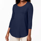 JM Collection Top feminino pequeno com manga três quartos, azul, tamanho pequeno médio