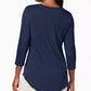 JM Collection Top feminino pequeno com manga três quartos, azul, tamanho pequeno médio