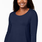 JM Collection Top feminino pequeno com manga três quartos, azul, tamanho pequeno médio