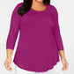 JM Collection Top feminino plus size com decote redondo rosa tamanho extra grande