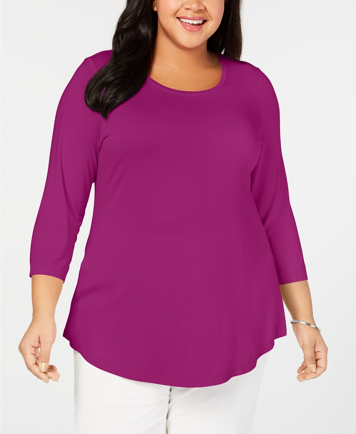 JM Collection Top feminino plus size com decote redondo rosa tamanho extra grande
