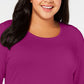 JM Collection Top feminino plus size com decote redondo rosa tamanho extra grande