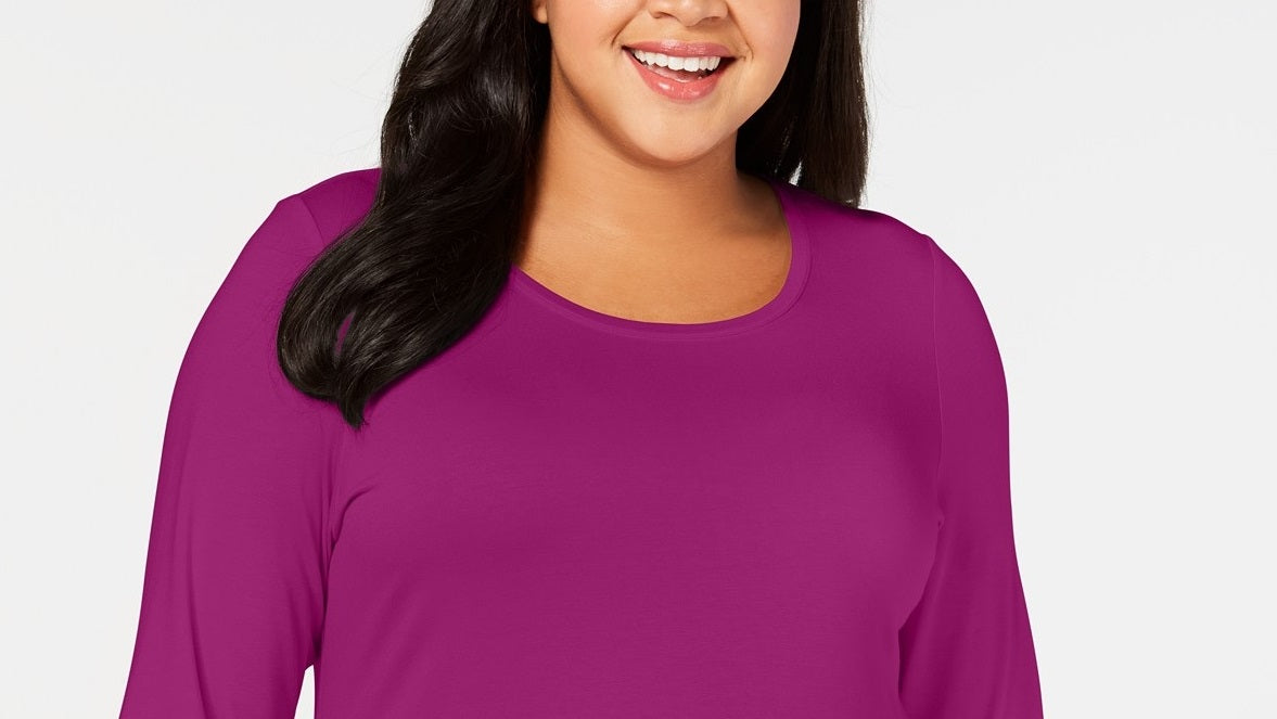 JM Collection Top feminino plus size com decote redondo rosa tamanho extra grande