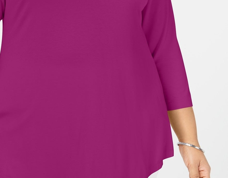 JM Collection Top feminino plus size com decote redondo rosa tamanho extra grande