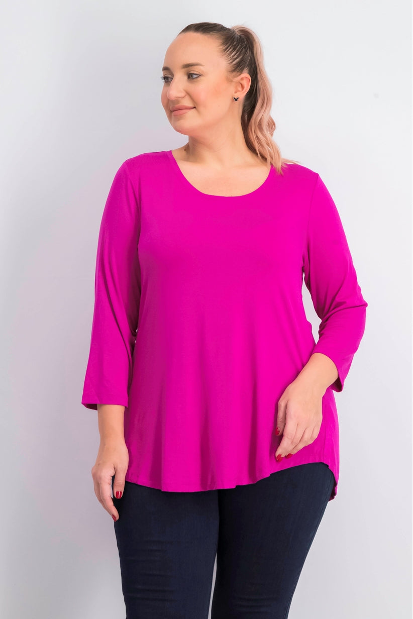 JM Collection Top feminino plus size com decote redondo, rosa médio, tamanho OX