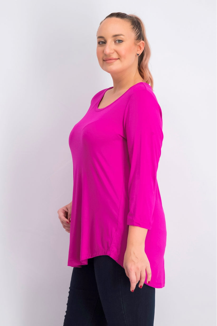 JM Collection Top feminino plus size com decote redondo, rosa médio, tamanho OX