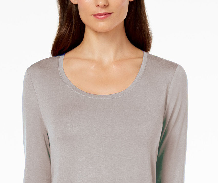 Top feminino com decote redondo JM Collection, tamanho extra grande, cor areia