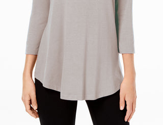 Top feminino com decote redondo JM Collection, tamanho extra grande, cor areia