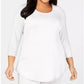 JM Collection Top feminino plus size com decote redondo, branco, tamanho 1X
