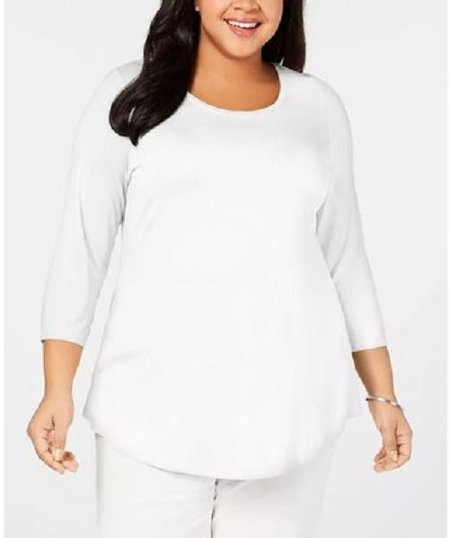 JM Collection Top feminino plus size com decote redondo, branco, tamanho 1X