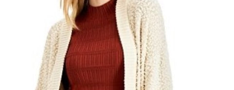 Cardigan texturizado com abertura frontal para jovens, tamanho extra grande, bege