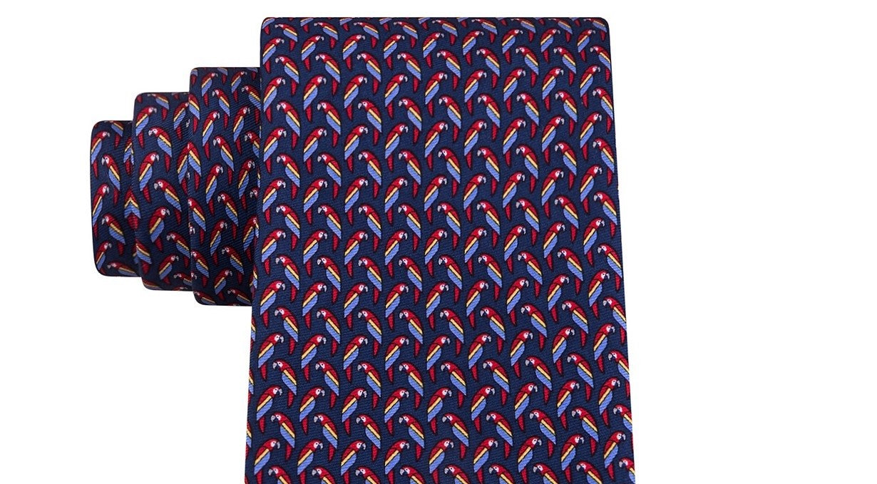 Gravata de seda Tommy Hilfiger pequena Parrot masculina, tamanho azul marinho, regular