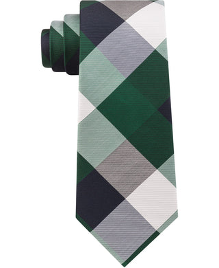 Gravata de seda xadrez Tommy Hilfiger masculina, azul, tamanho regular