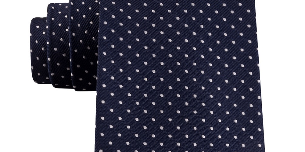 Gravata de seda Tommy Hilfiger Preppy Classic Dot Masculina Preta Tamanho Regular